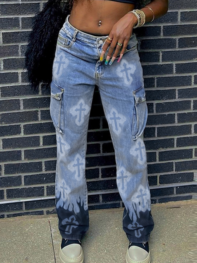 GILIPUR Женские повседневные уличные джинсы в стиле хип-хоп с мешковатыми крестами MH107